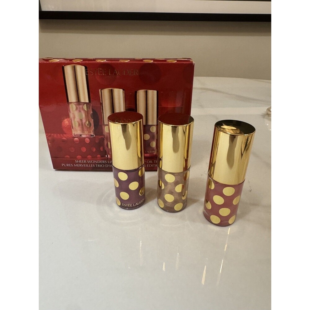 Estee Lauder Sheer Wonders Lip Oil Trio Set Cheer, Celebrate, Holiday Muse. NEW